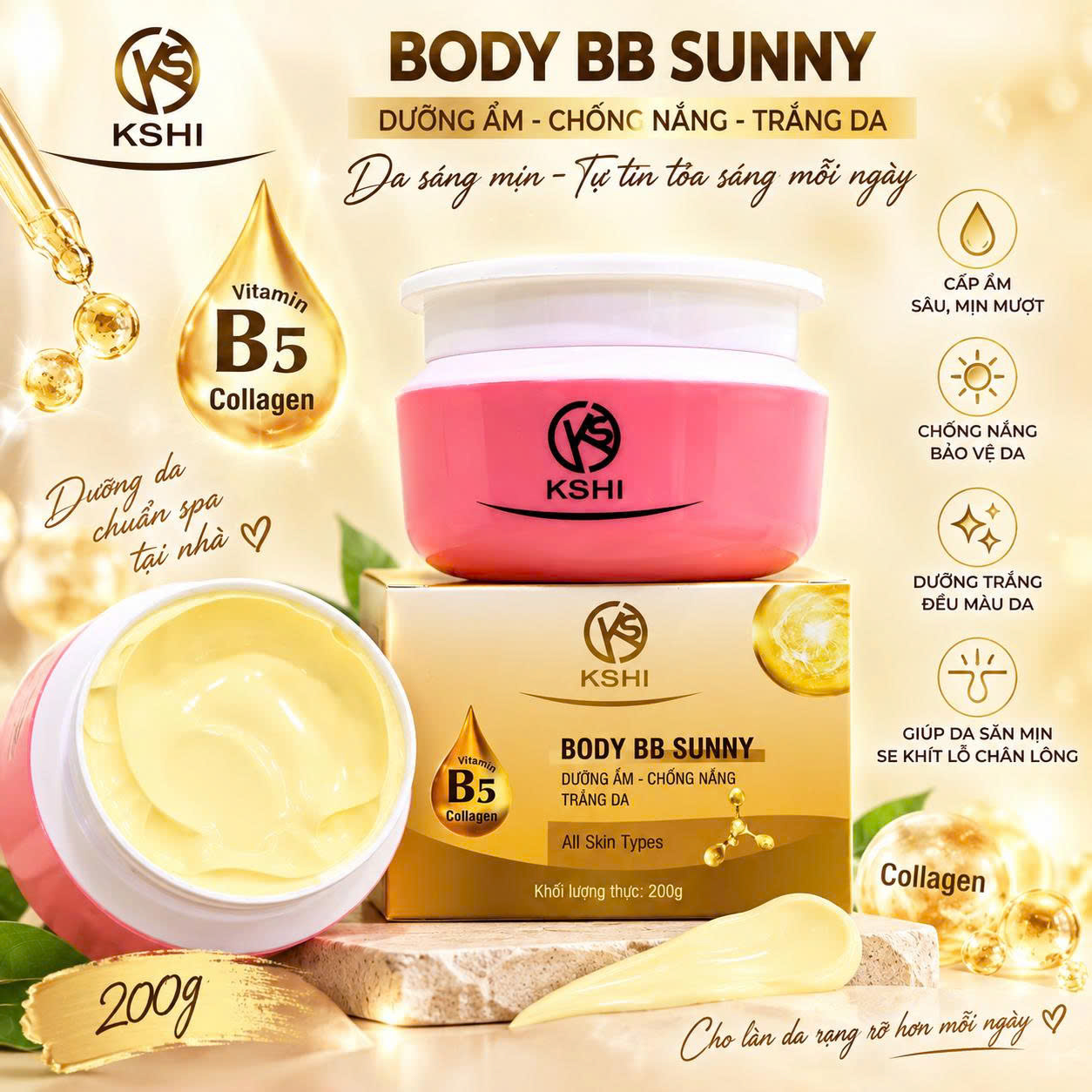 Kem Dưỡng Trắng Da, Dưỡng Ẩm Toàn Thân KSHI Body BB Sunny (200g)